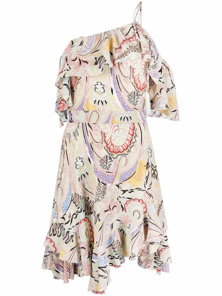 One-Shoulder Abstract-Print Dress