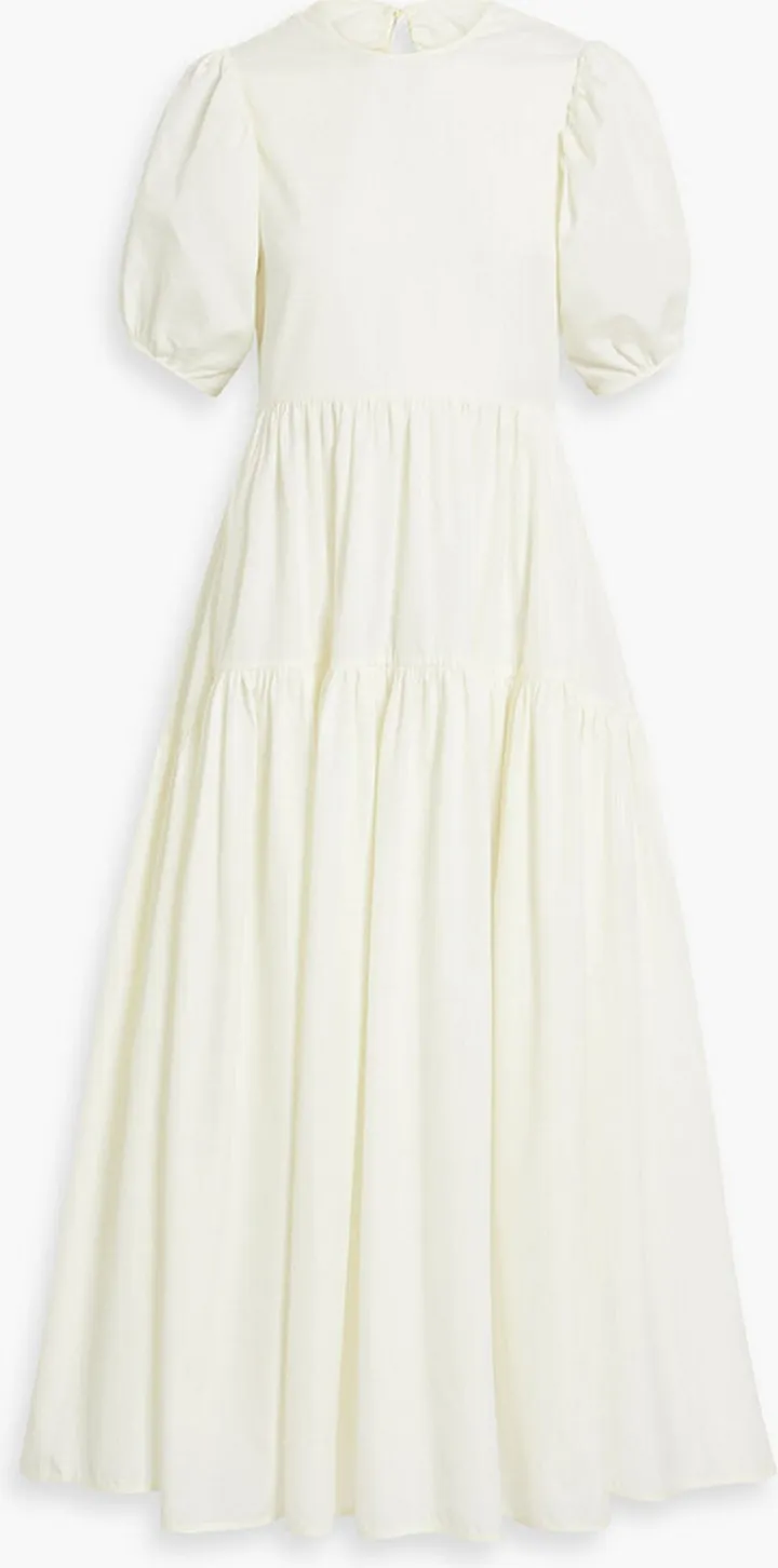 Karoline open-back tiered cotton-poplin midi dress