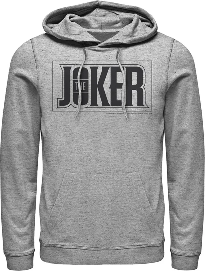 Men's Batman Joker Text Logo Pull Over Hoodie - Athletic Heather - Medium