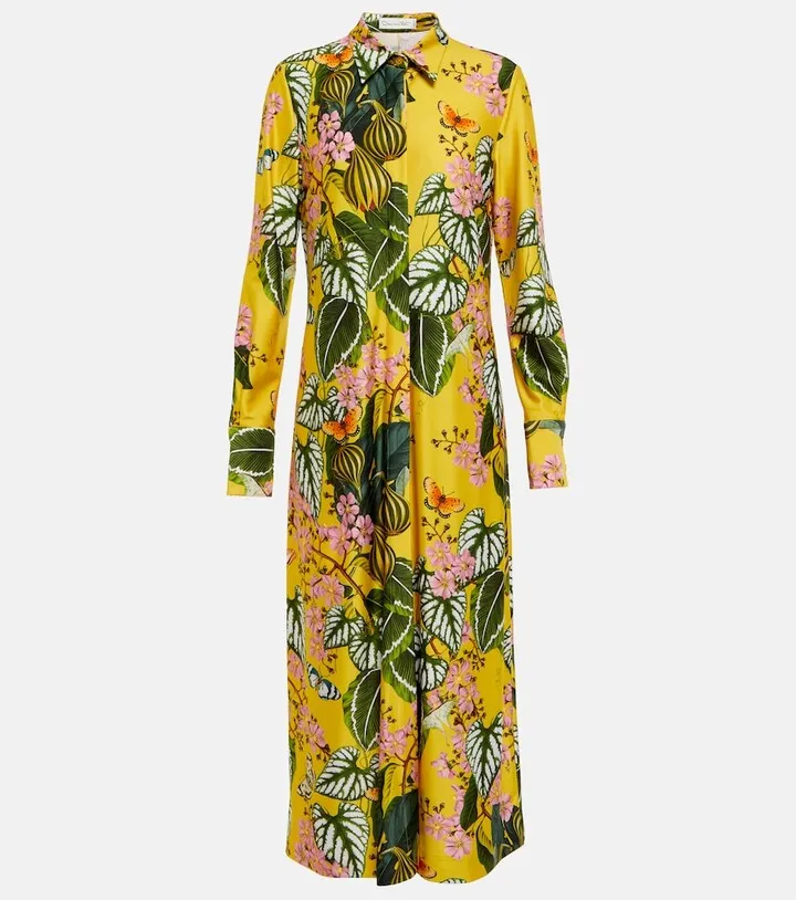 Printed satin shirt dress