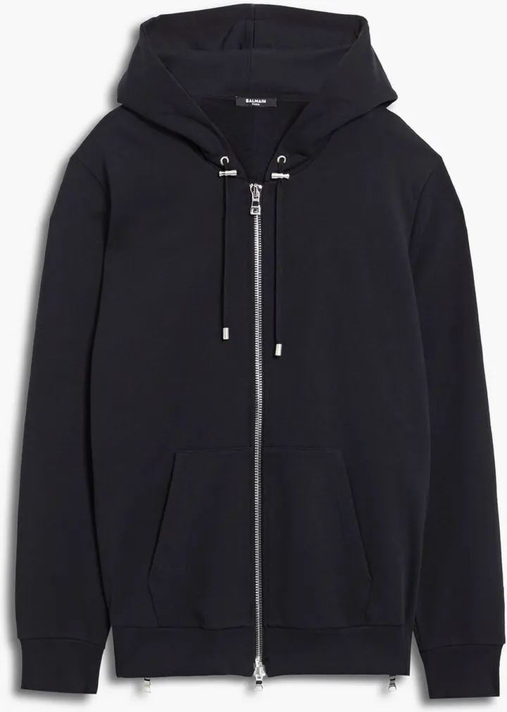 Printed French cotton-terry zip-up hoodie
