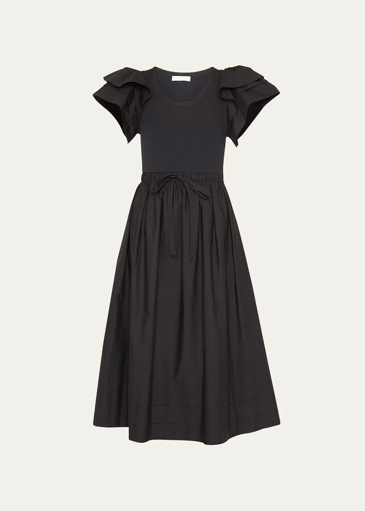 Louise Ruffle-Sleeve Midi Dress