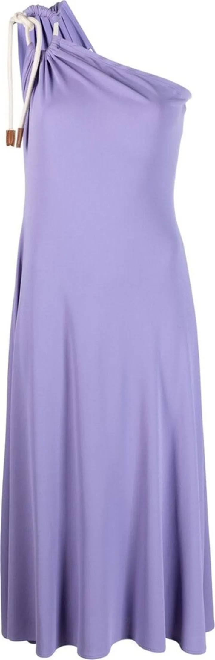 Gathered-Shoulder-Detail Midi Dress