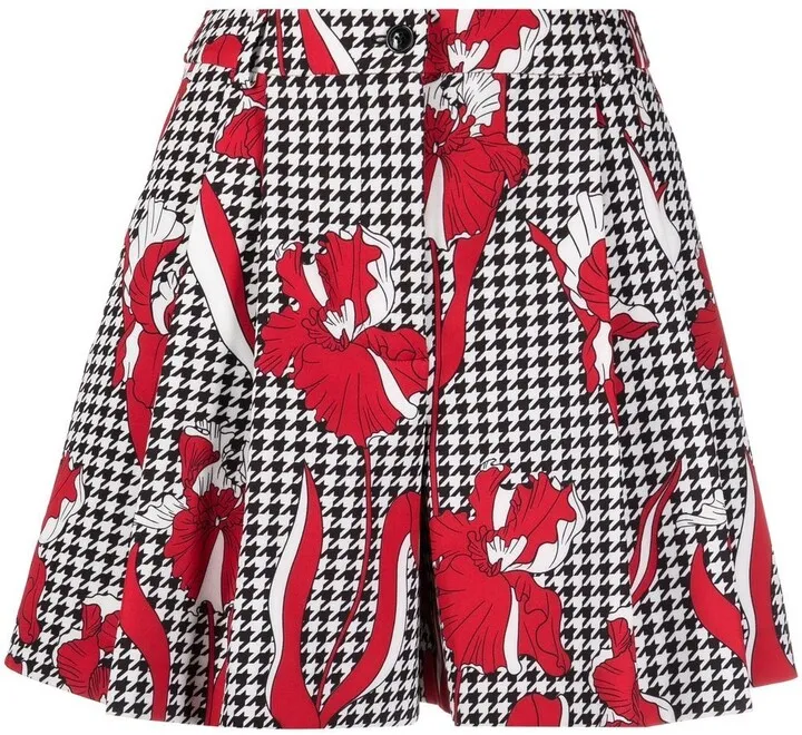 Floral-Houndstooth Shorts