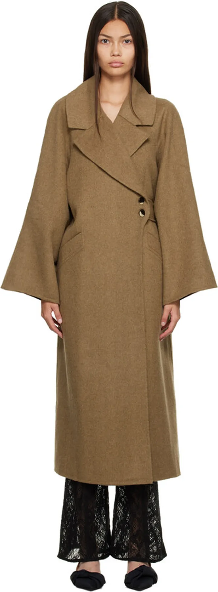 GANNI Khaki Belted Coat