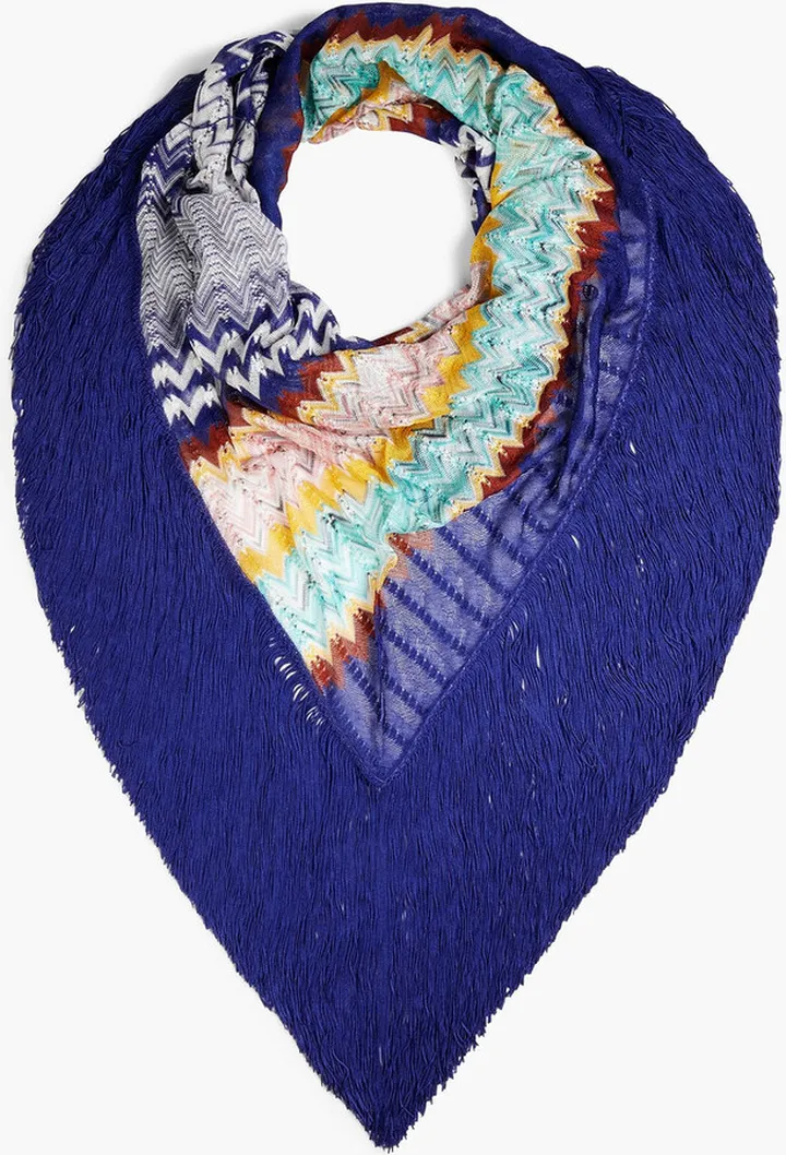 Fringed crochet-knit scarf