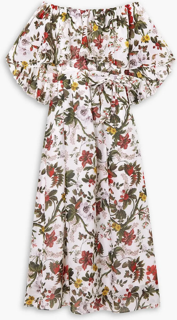 Algarve off-the-shoulder floral-print cotton and silk-blend maxi dress