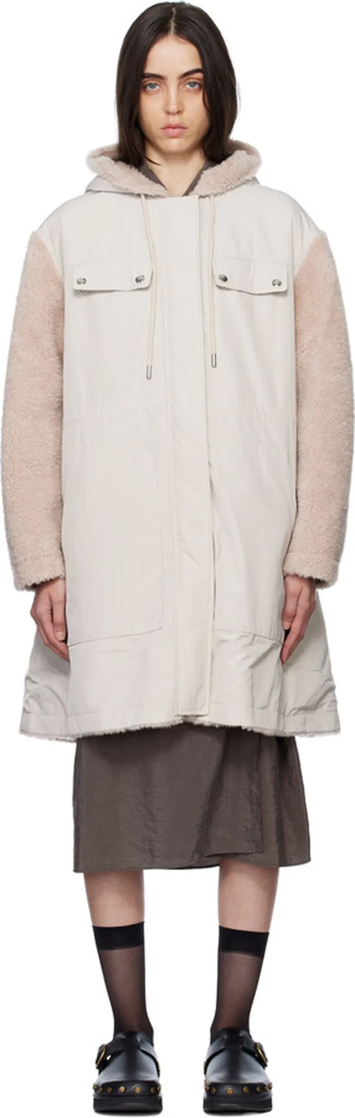 Yves Salomon - Meteo Beige Paneled Reversible Coat