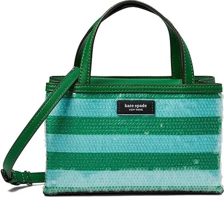 Kate Spade New York Sam Icon Seaside Stripe Sequin Fabric Mini Tote (Fresh Greens Multi) Handbags