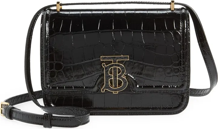Small TB Monogram Croc Embossed Leather Shoulder Bag
