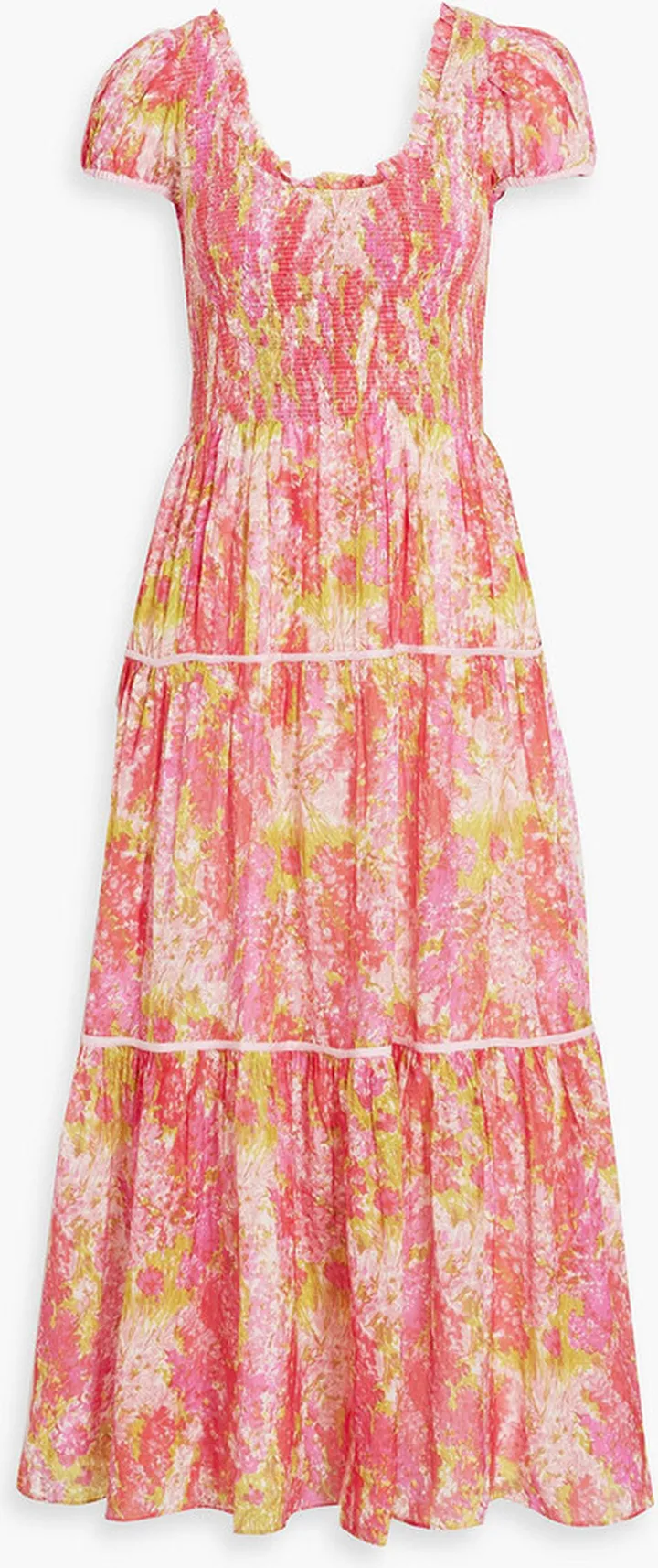 Elisabelle shirred floral-print cotton and silk-blend maxi dress