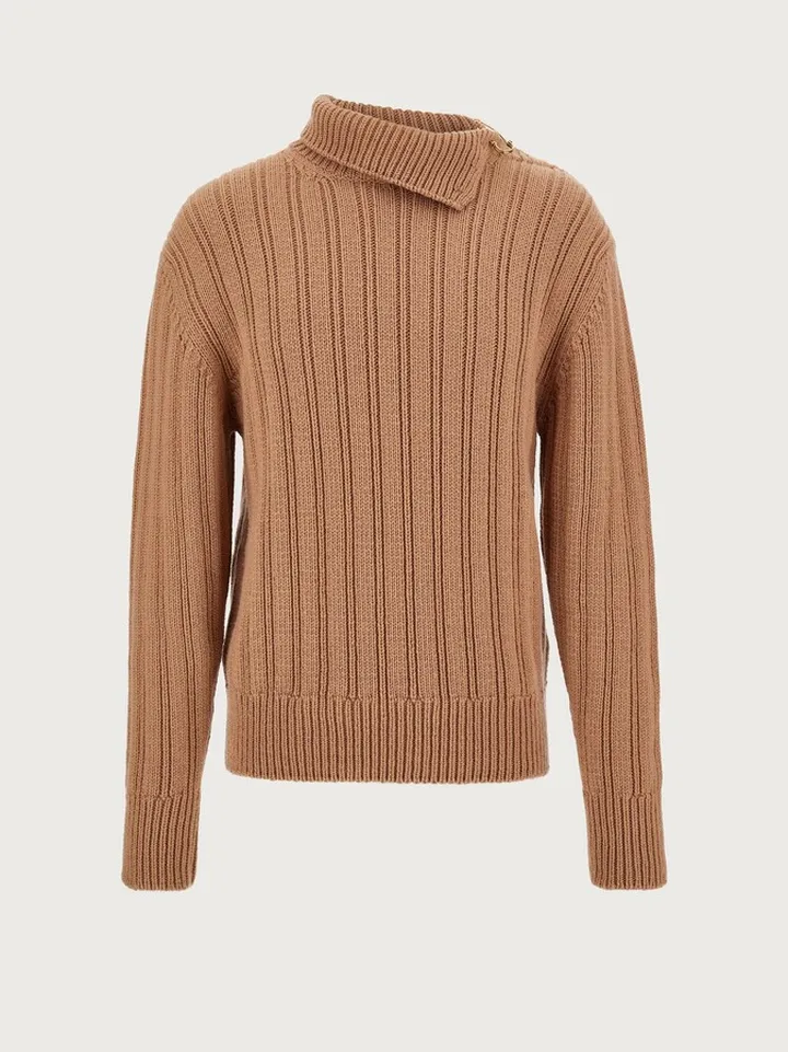 Ferragamo Men Silk and cashmere sweater Beige