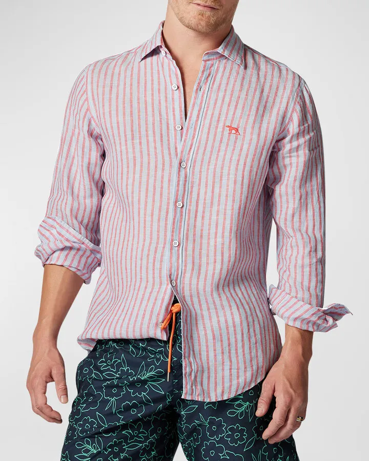 Men's Mclean Park Linen Stripe Sport Shirt