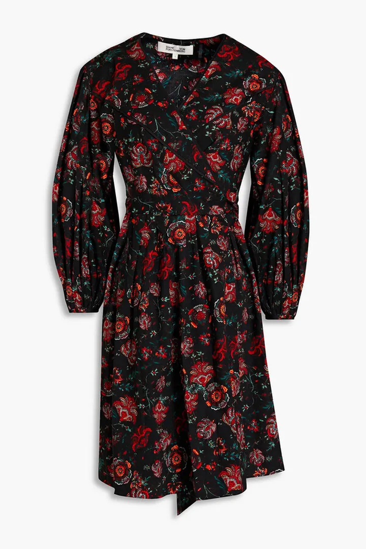Barbe pleated floral-print cotton-blend poplin mini wrap dress