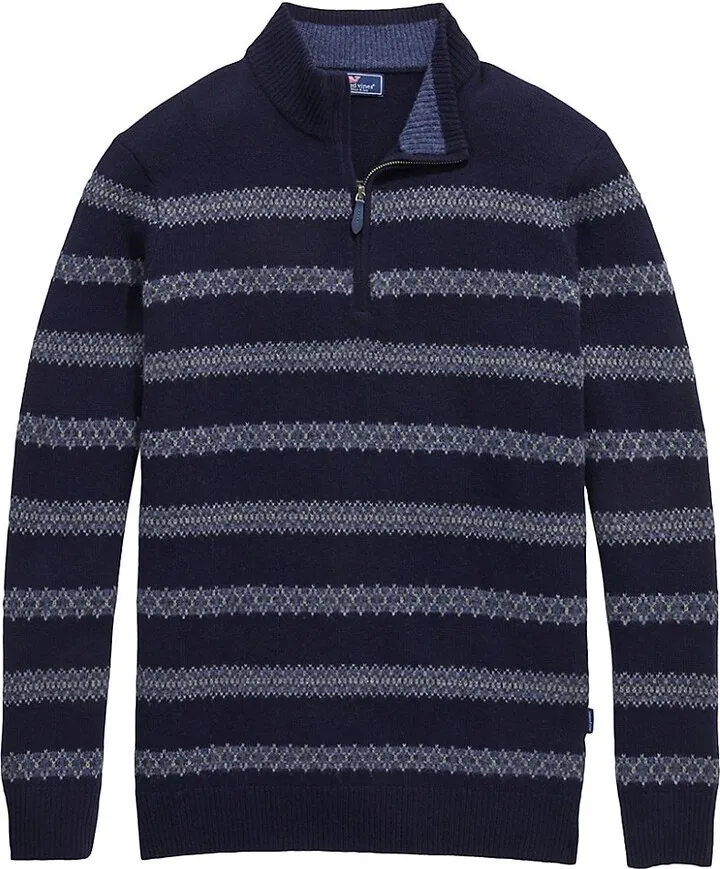 Fair Isle Stripe Quarter-Zip Sweater