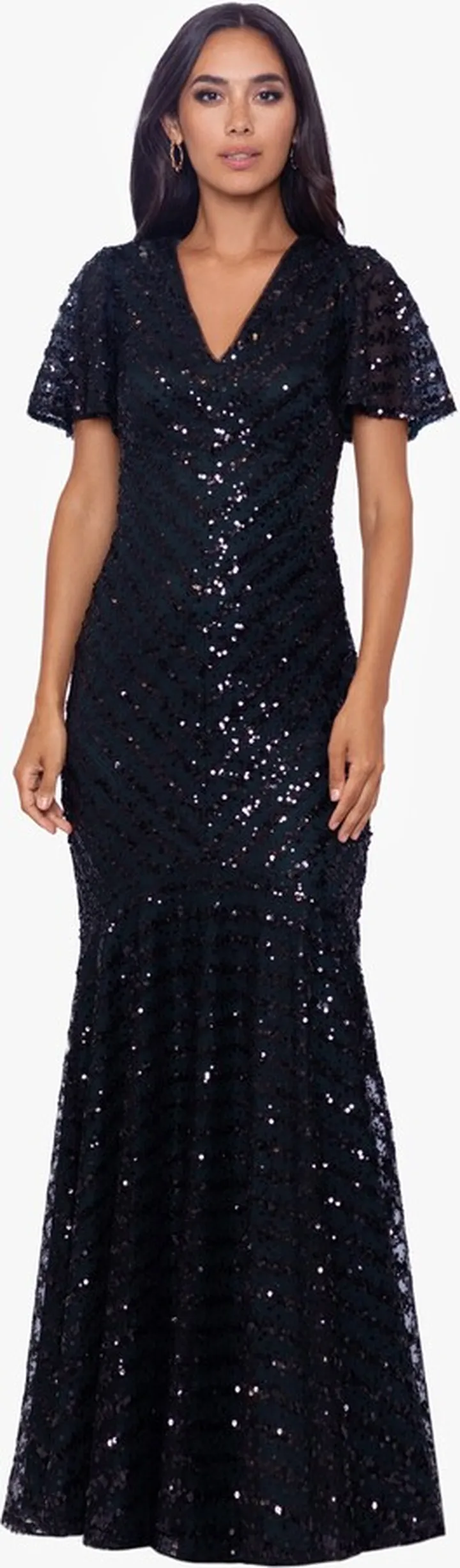Long Short Sleeve Sequin V-Neck Dress