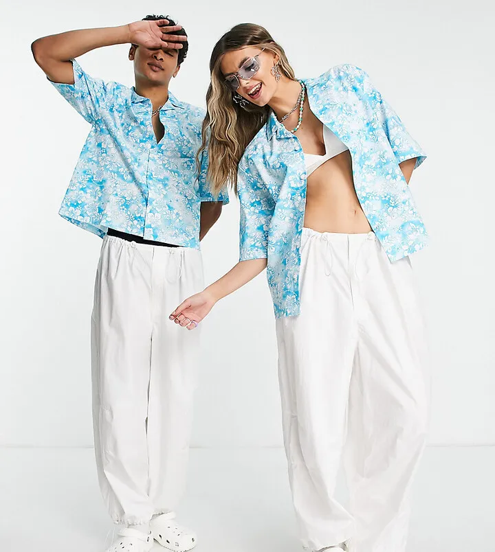 COLLUSION Unisex hawaiian print shirt in blue