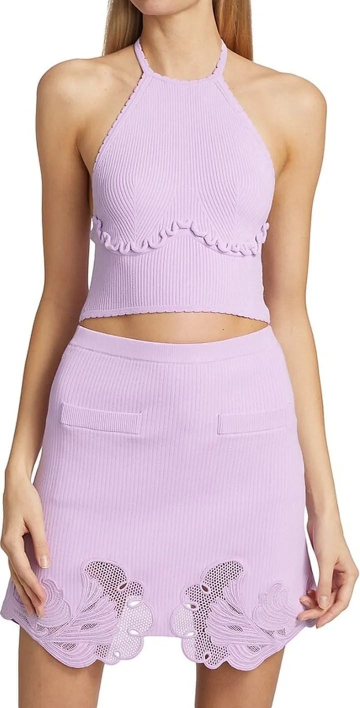 Knit Ruffle-Embellished Halter Top