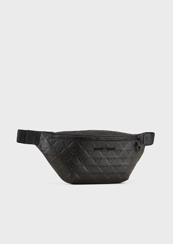 Leather belt bag with all-over embossed eagle