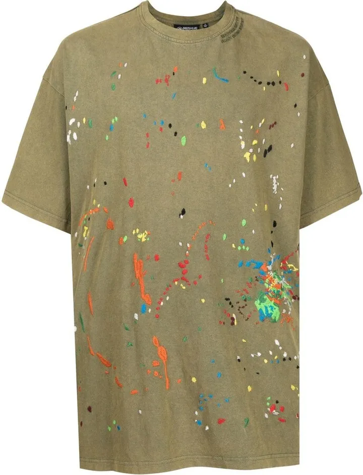 Paint-embroidered cotton T-shirt