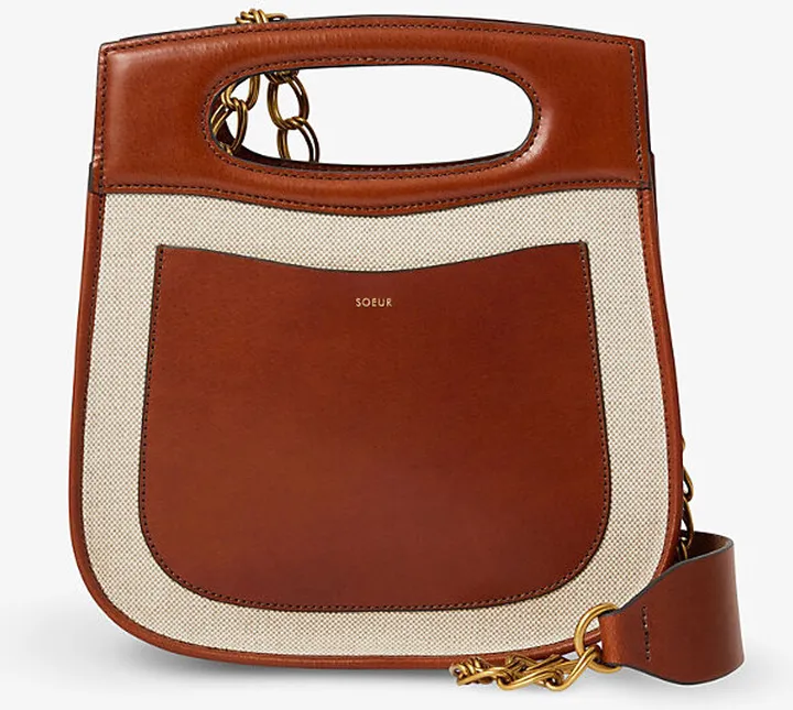 Womens Brown Cheri Brand-embossed Leather and Canvas Tote bag