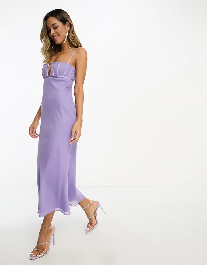 ASOS DESIGN corset bust detail bias midi dress in purple