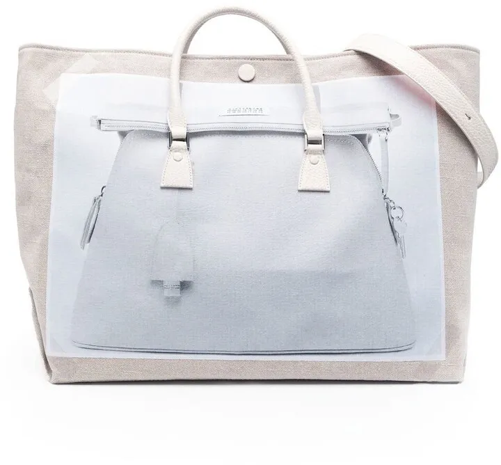 Colour-Block Panel Design Tote Bag