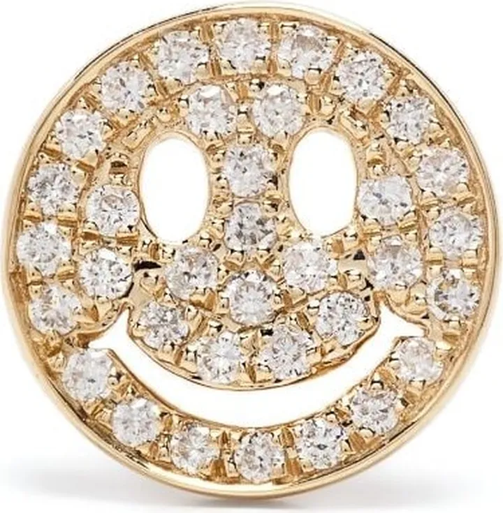 14kt yellow gold Happy Face diamond stud earring