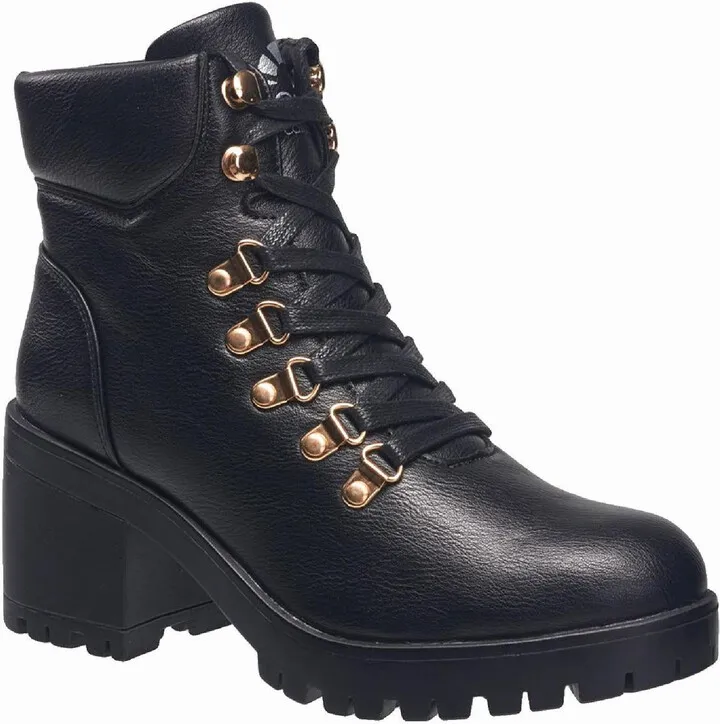 Pixie Womens Faux Leather Ankle Combat & Lace-up Boots