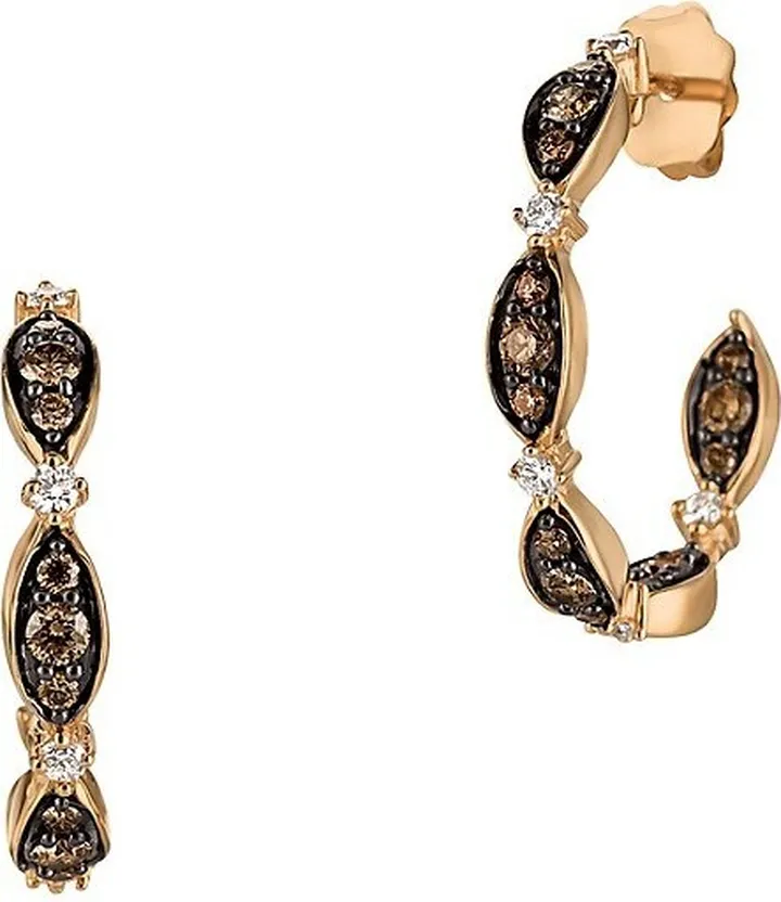 14K Strawberry Gold Vanilla Diamonds® & Chocolate Diamonds Open Hoop Earrings