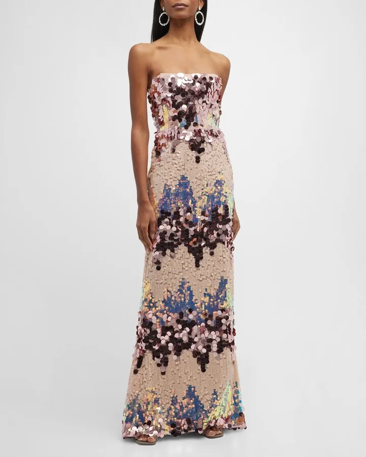 Strapless Sequin Bustier Gown