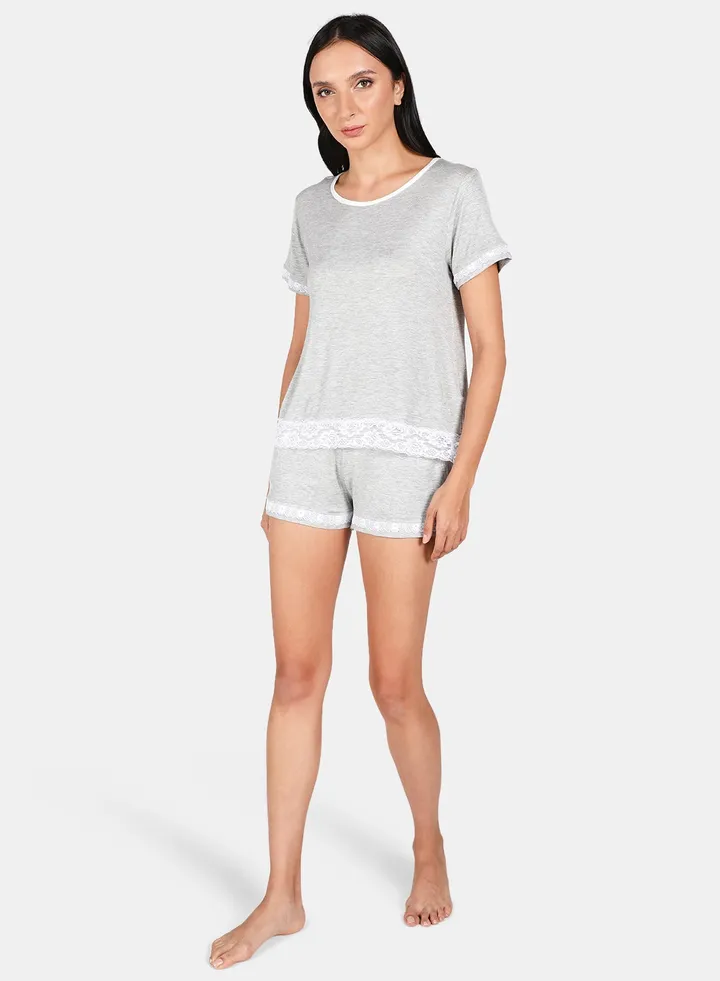 Casual Top With Shorts Set Grey