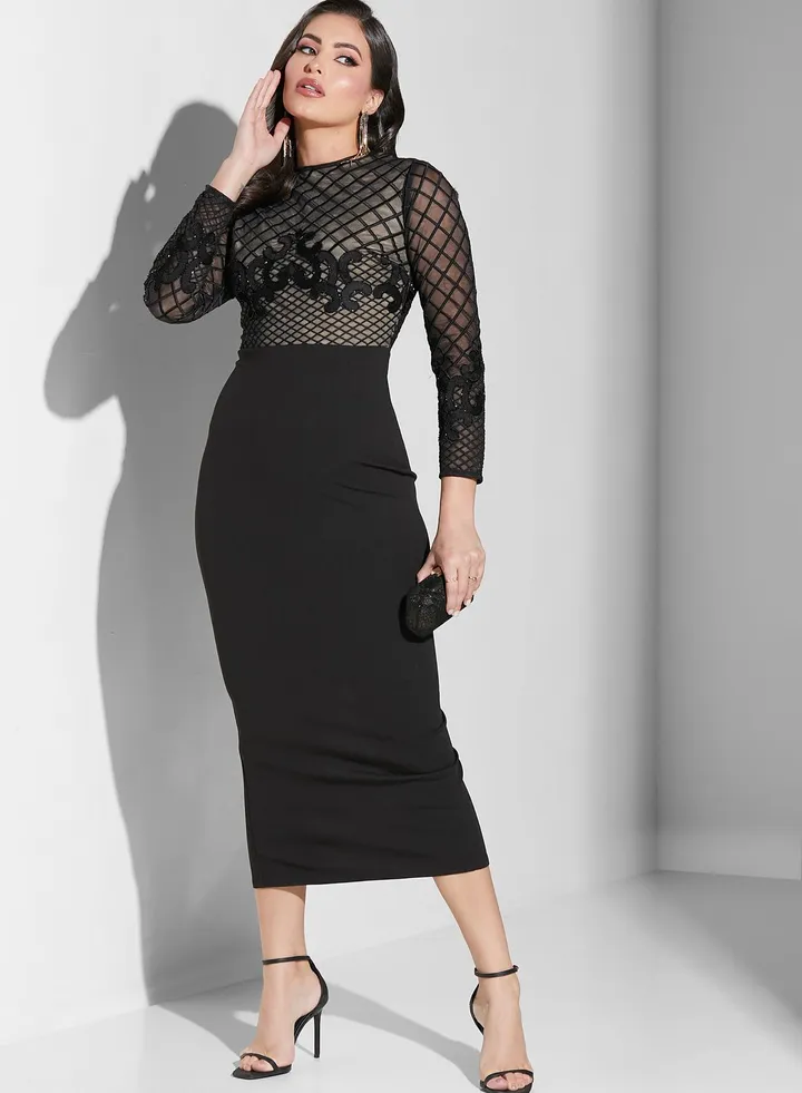 Laser Cut And Mesh Detail Dress