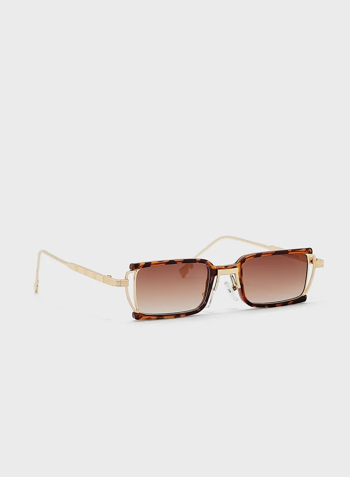 Oval Square Mixed Trim Sunglasses