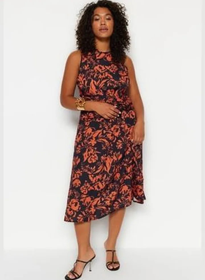 Multicolored Floral A-line Midi Woven Dress