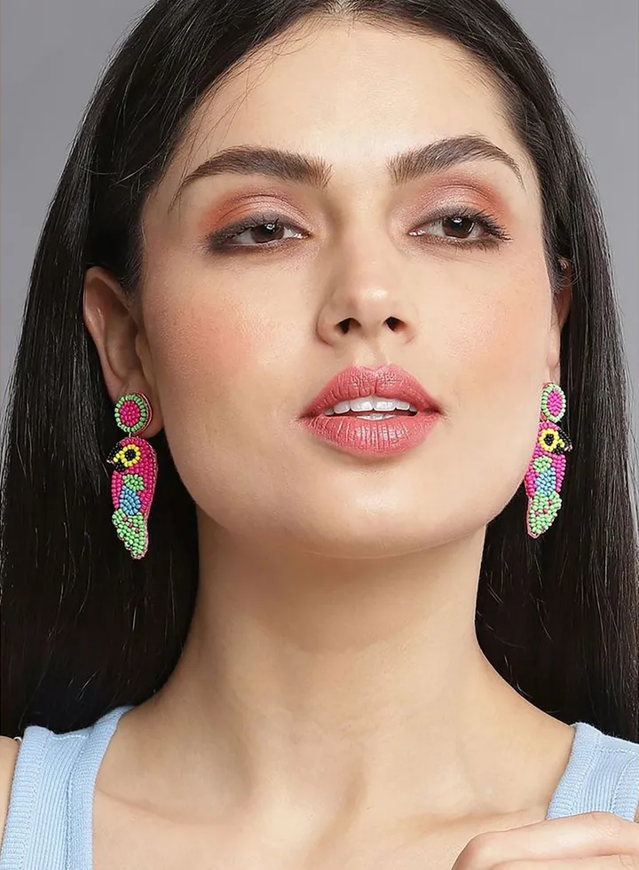Parrot Shaped Beaded Drop Earrings