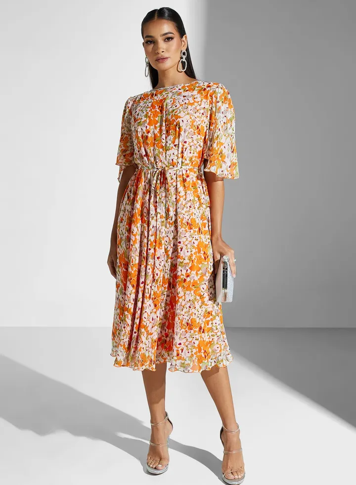 Printed Tie Detailed Dress