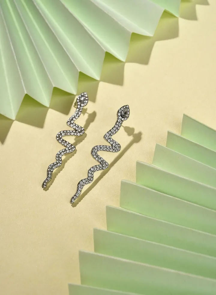 Silver Plated Designer Stone Drop Earring