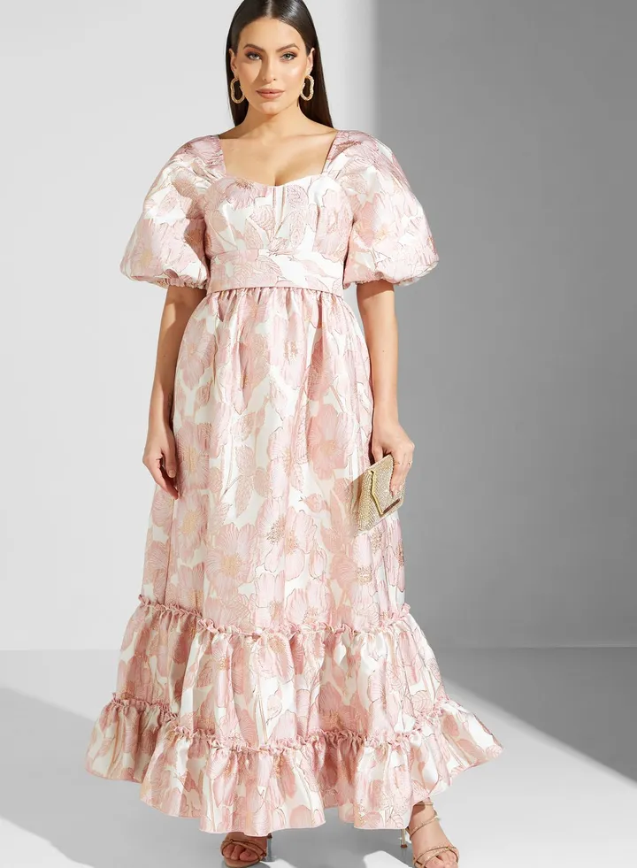 Lama Jacquard Dress With Puff Sleeves