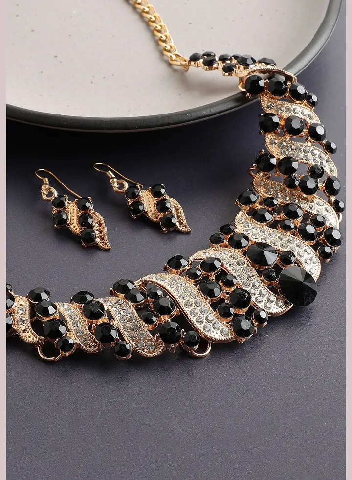 Gold Plated Rhinestones Necklace and Earring Set