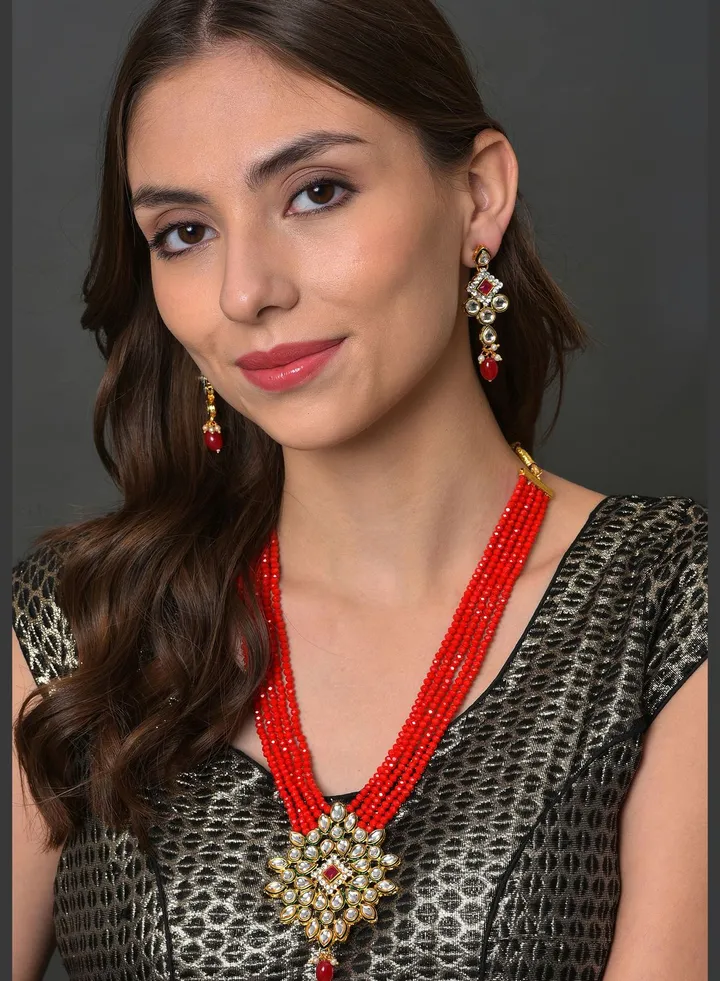 Kundan Beads Gold Plated Necklace Set