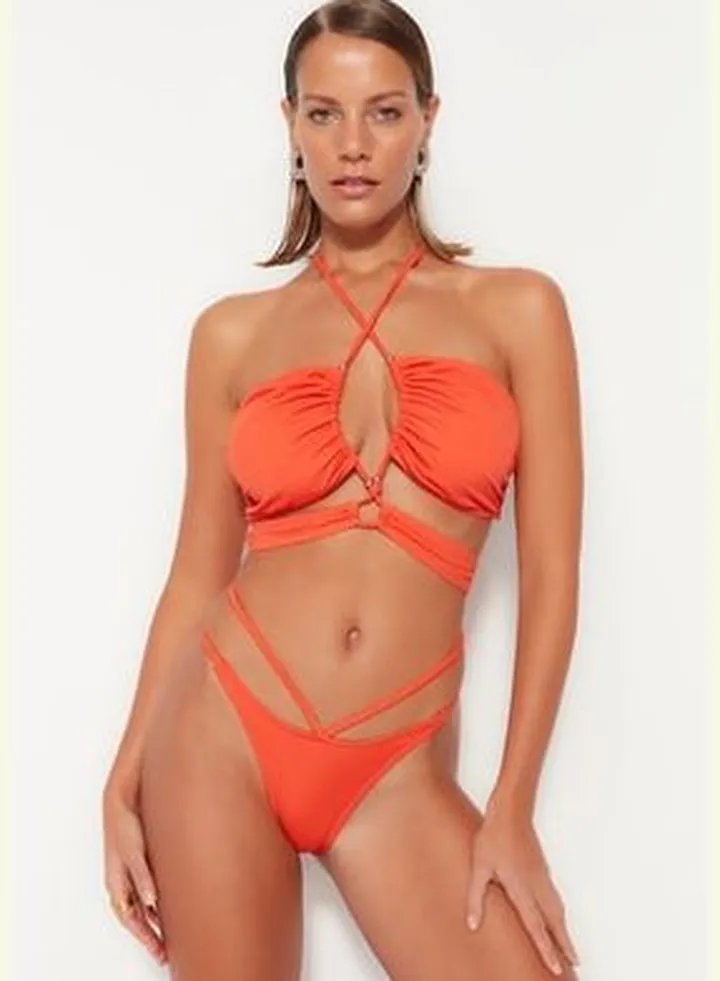 Orange Piping High Leg Bikini Bottoms TBESS22BA0289