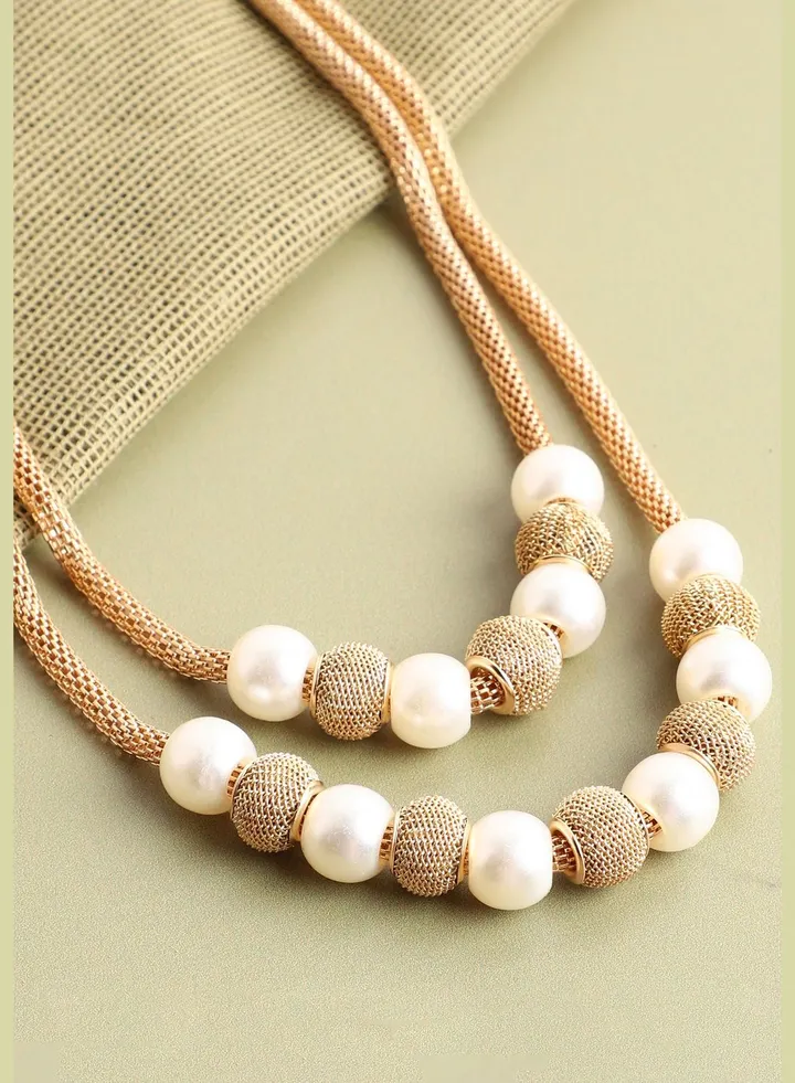 Gold Plated Pearls Layered Necklace