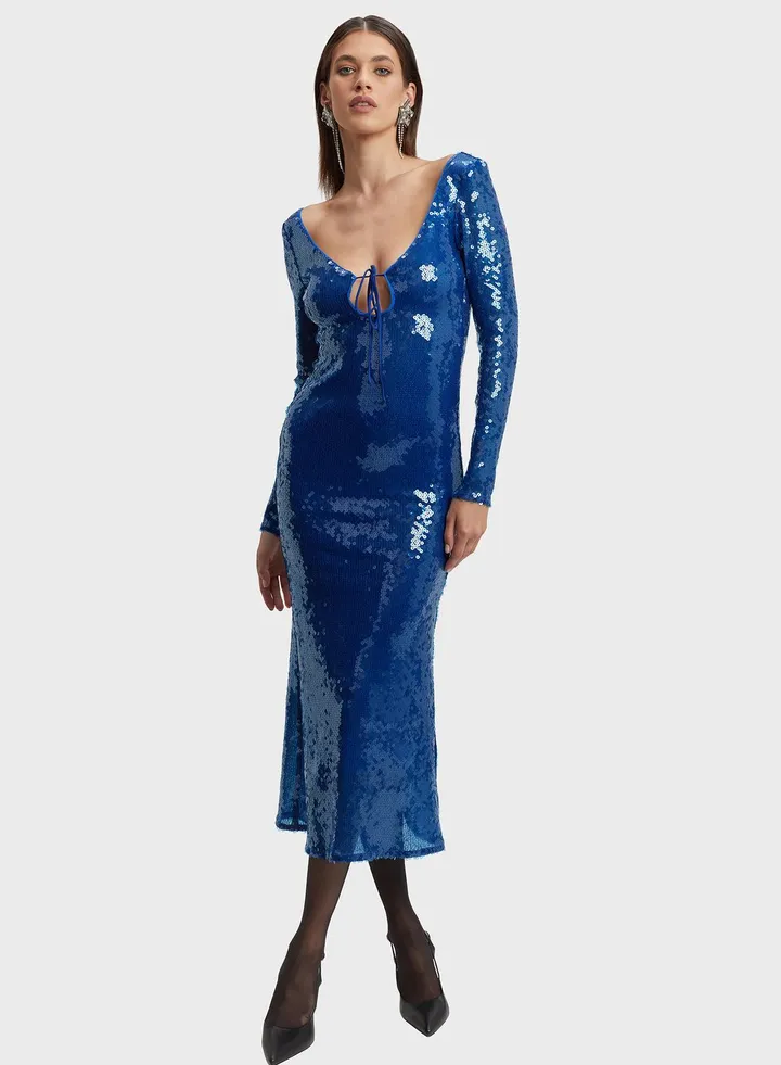 Puff Sleeve Cut Out Sequin Dress