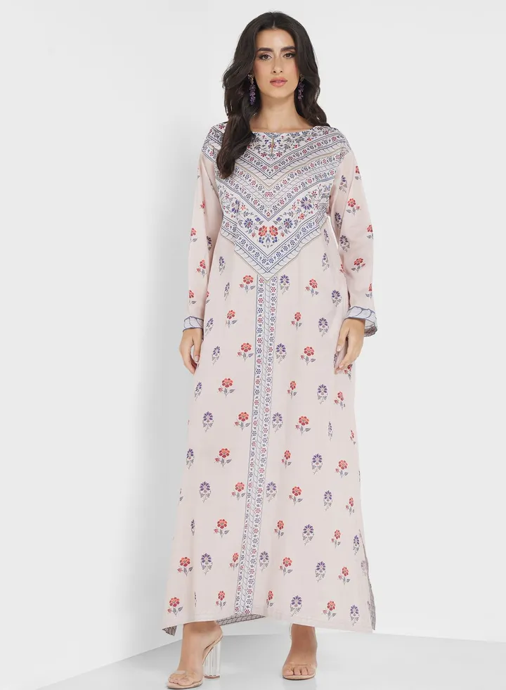 Side Slit Floral Jalabiya