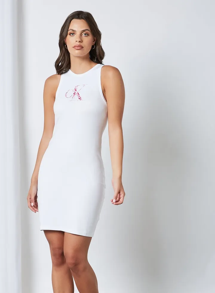Monogram Bodycon Dress Bright White/Marble