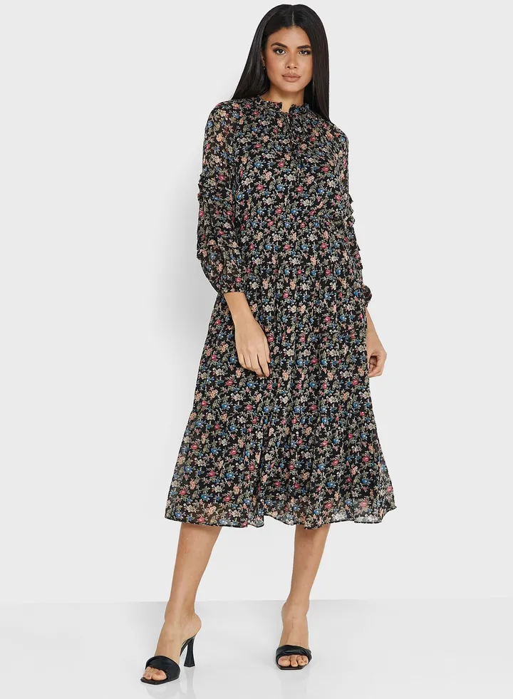 Balloon Sleeve Ruffle Detail Dress