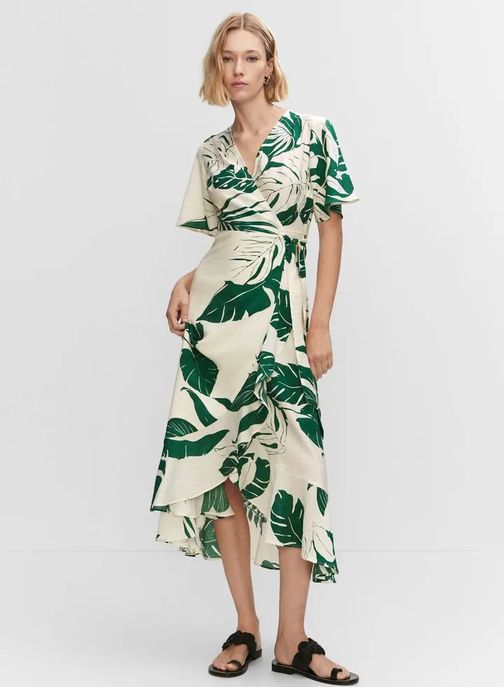 Flared Sleeve Tie Detail Dress