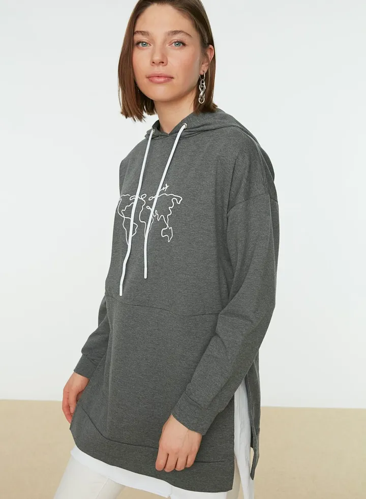 Printed Hooded Knitted Sweatshirt