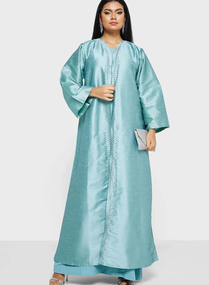Geometric Border Abaya With Inner